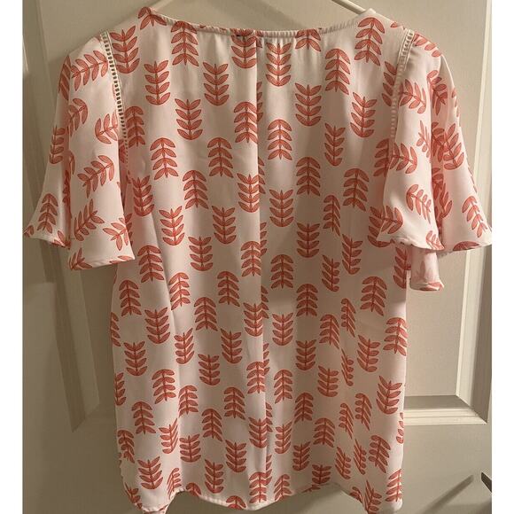 Ann Taylor Floral Leaves Short Sleeve Top Size Small Flowy orange white blouse - Picture 2 of 5
